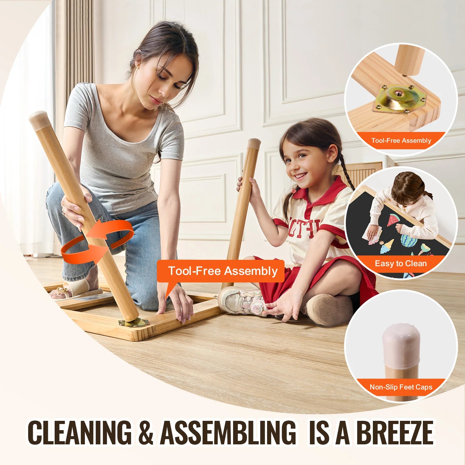 Table for Kids Activity with 3 Foldable Storage Bins & Double-Sided Board Indoor/Outdoor