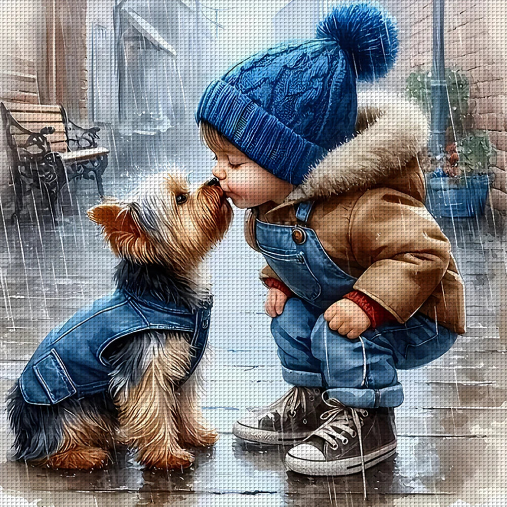 Full Embroidery  Printed Boy Cross Stitch Kit Art 40x40cm