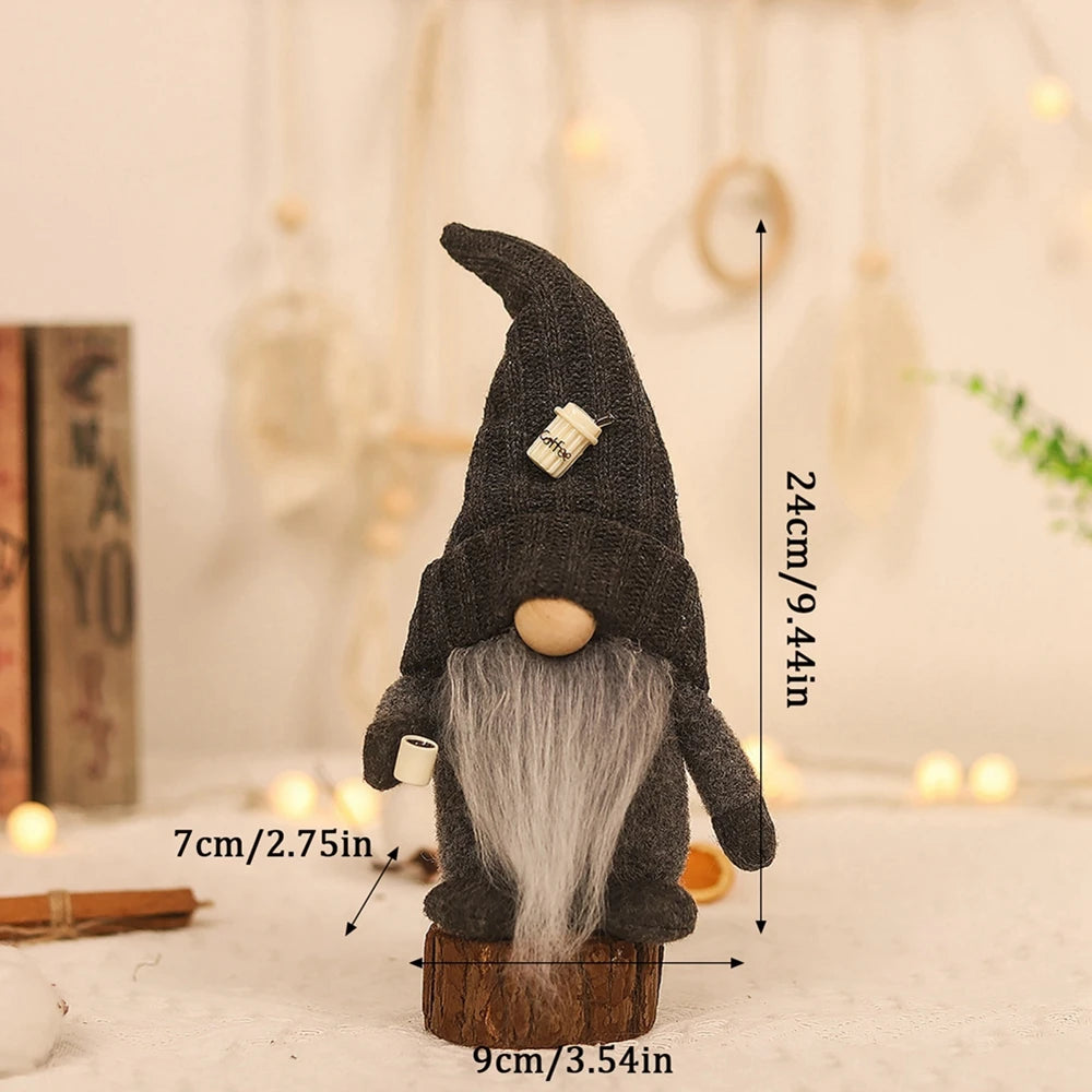 Cute Plush Coffee Gnome Dolls Knitted Faceless Doll Gnome Figurine
