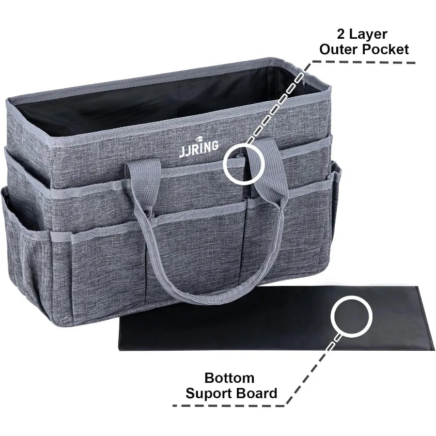 JJRING Craft Tote Bag Organizer for Art Storage in Grey with Multiple Pockets