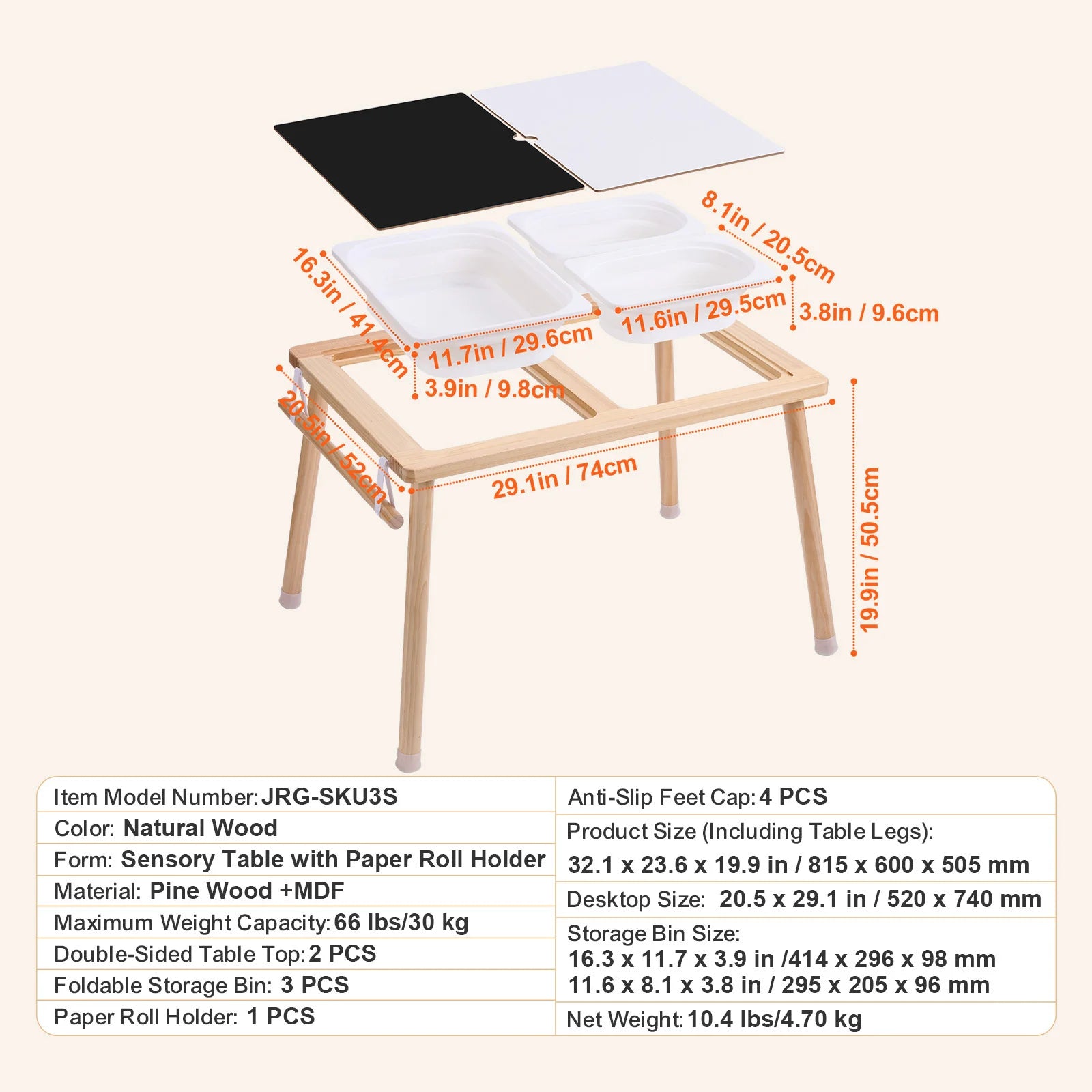 Table for Kids Activity with 3 Foldable Storage Bins & Double-Sided Board Indoor/Outdoor