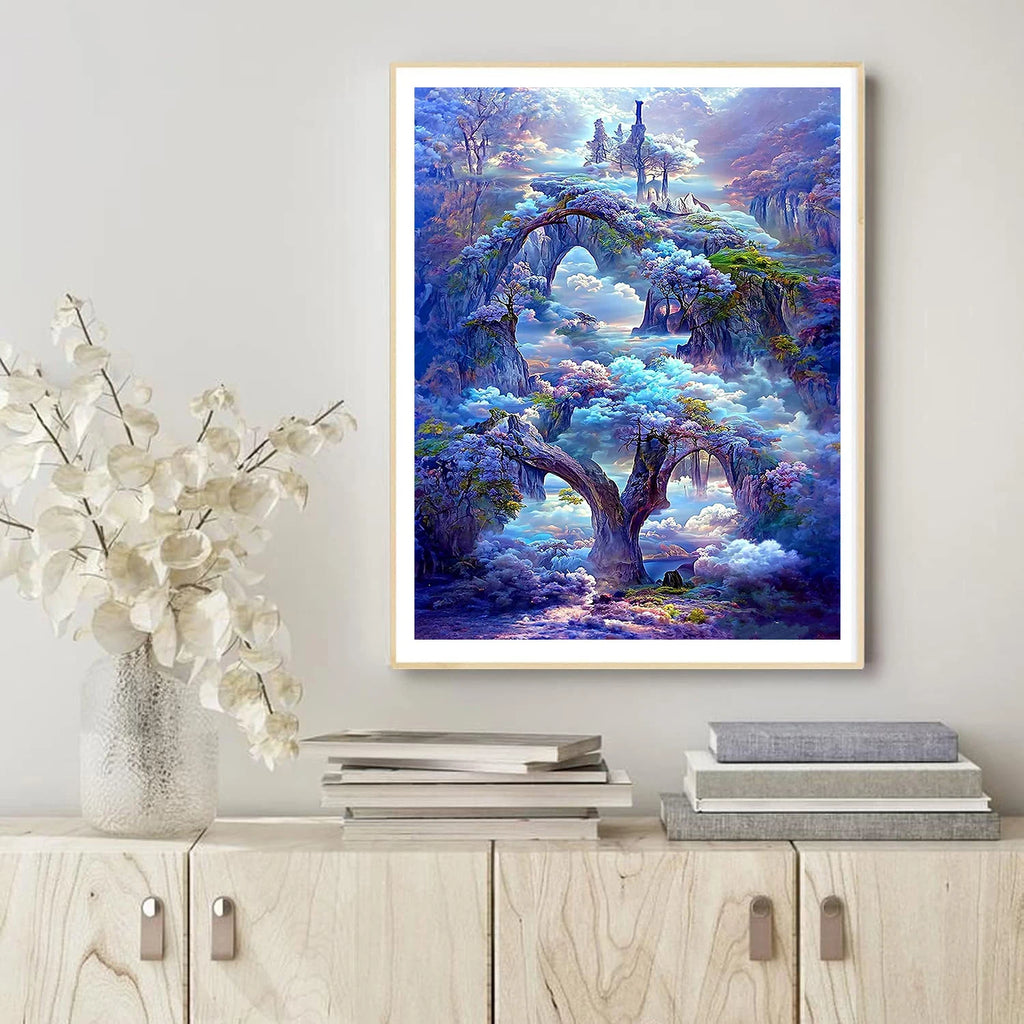 5D DIY Fairy Dust Full Diamond Painting Kit Landscape Diamond Mosaic Waterfall Embroidery Tree Fantasy Wall Decor Painting