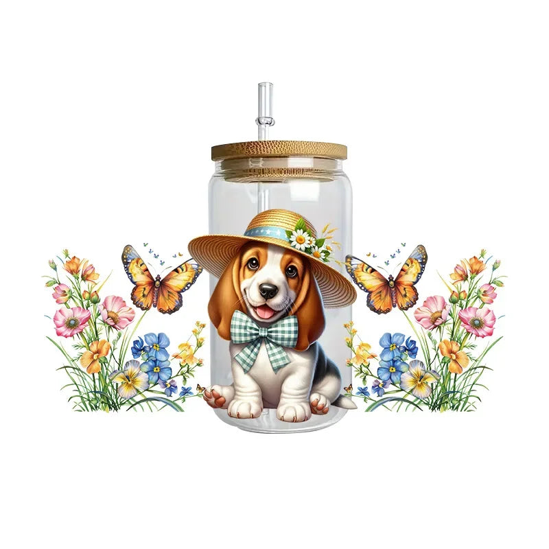 Cute dogs artwork UV 3D transfers UV DTF  stickers 16oz cup wraps