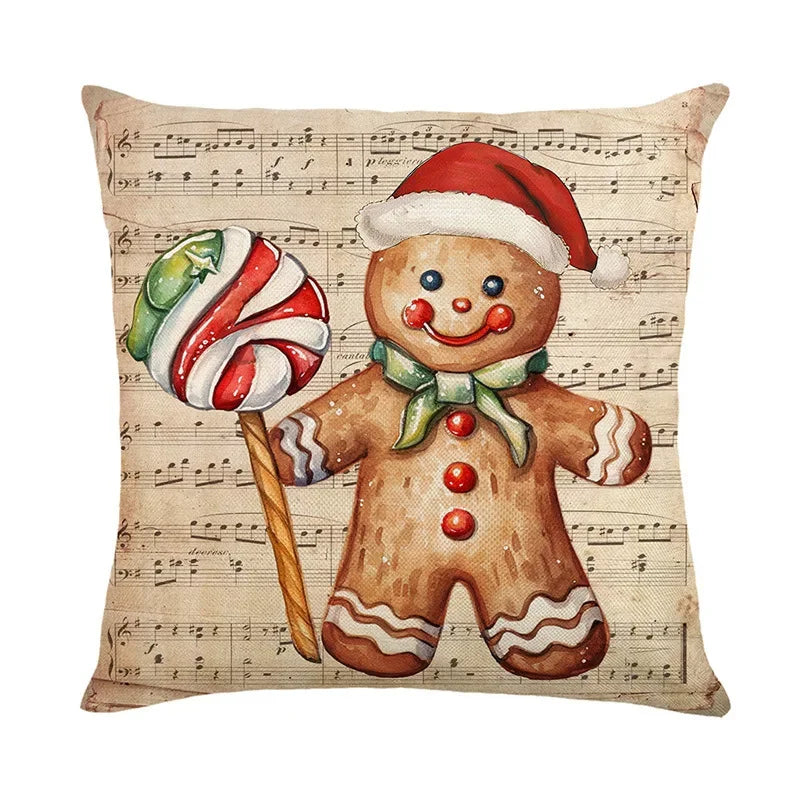 Gingerbread Man Christmas Cushion Cover Pillowcase Christmas Decorations for Home New Year Christmas Decor