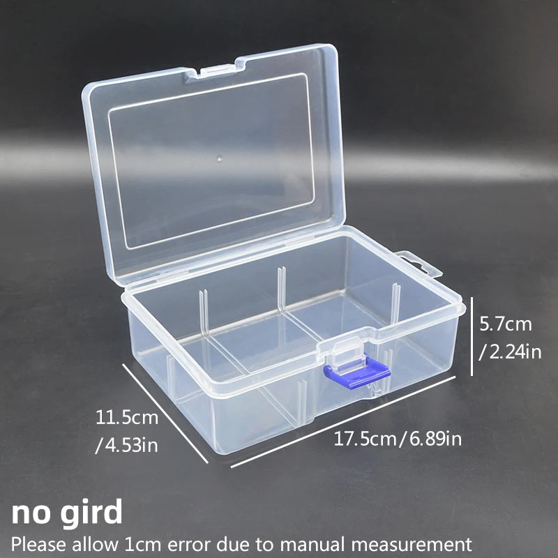 5 transparent plastic storage boxes