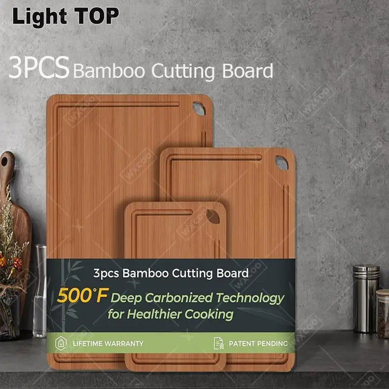 3PCS Bamboo Cutting Board Solid Wood Non-slip