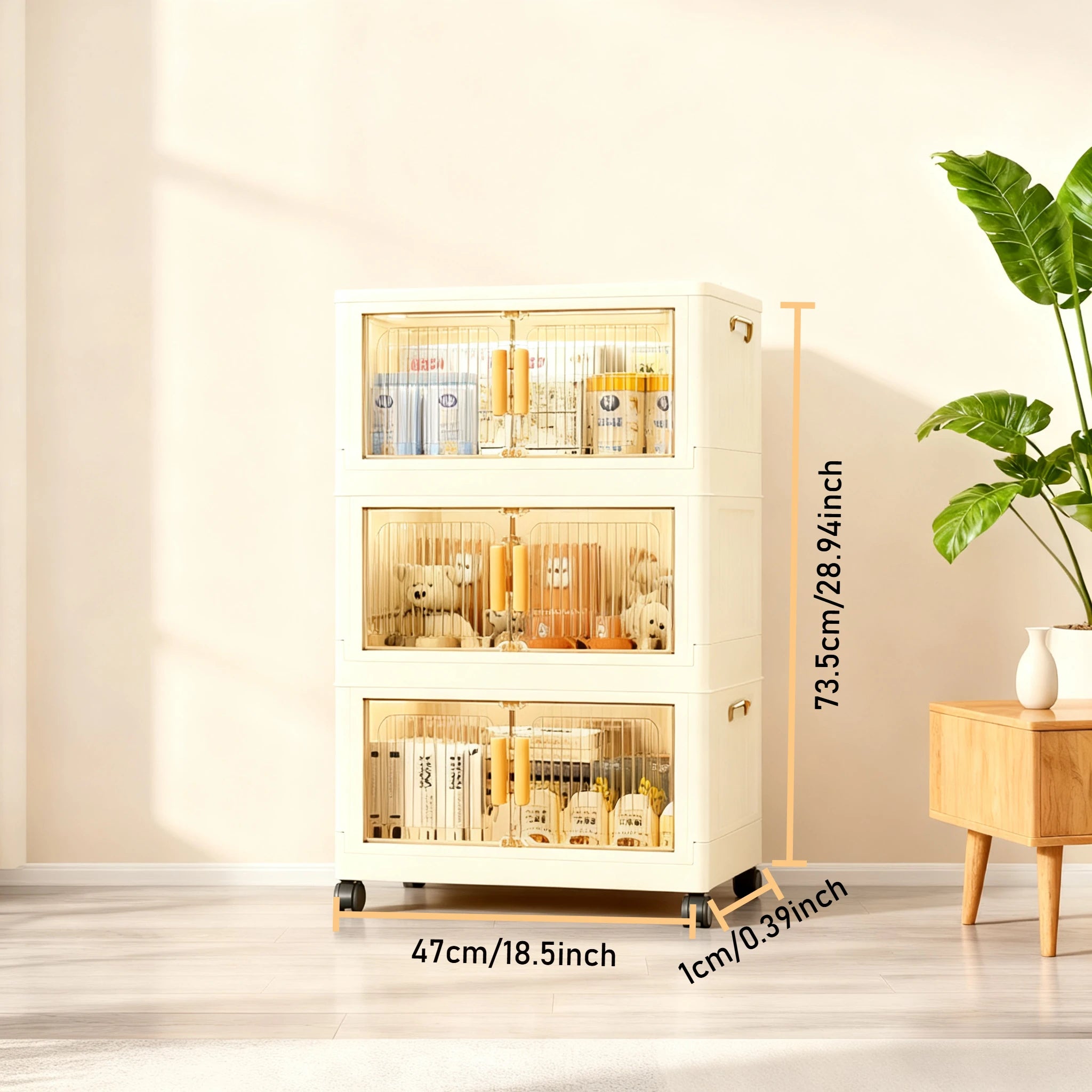 3/4/5-Tier Foldable  Stackable cabinet w/Wheels,