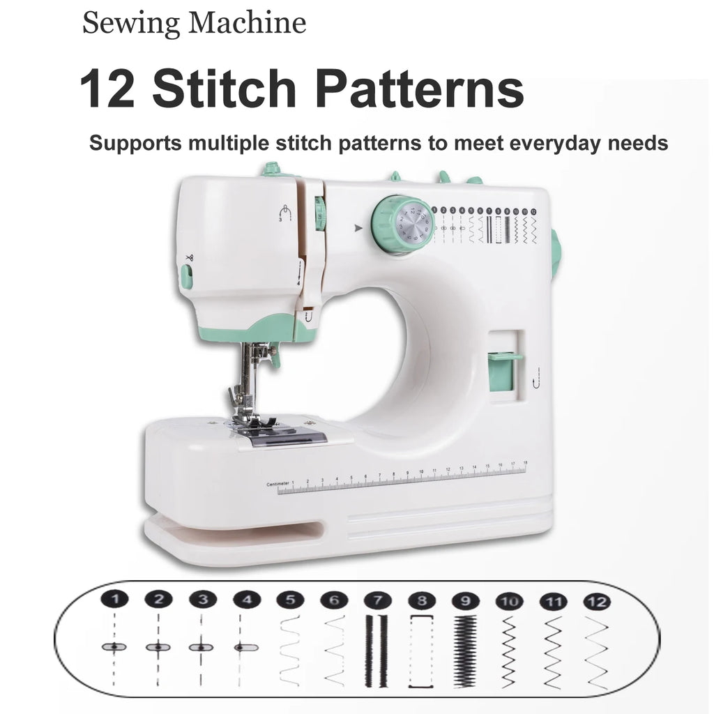Portable Mini Sewing Machine for Home - 12 Stitch Patterns with Foot Pedal/Light,