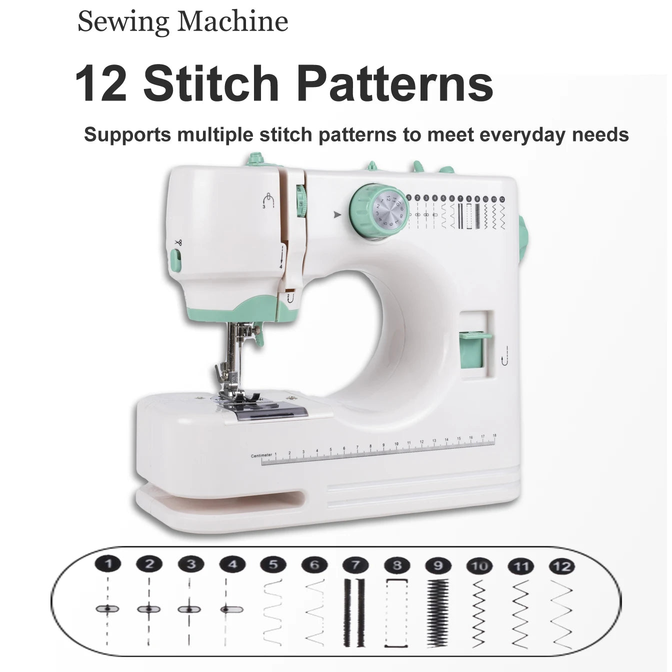 Portable Mini Sewing Machine for Home - 12 Stitch Patterns with Foot Pedal/Light,