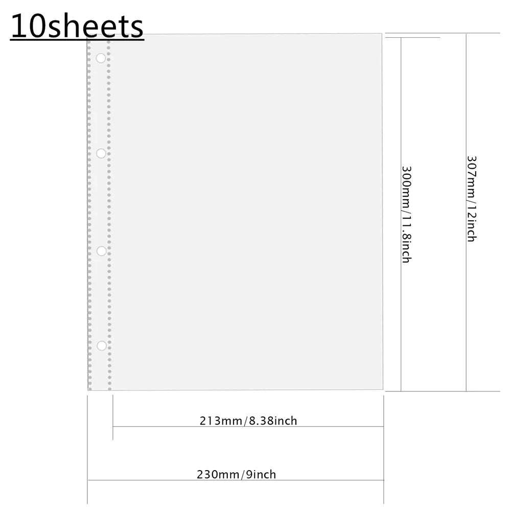 A4 Clear 10 Pcs Photo Album Refill Pages File Protector 4 Hole 6×4 10×15 4 Ring Binder Photocards Postcard Card Notebook