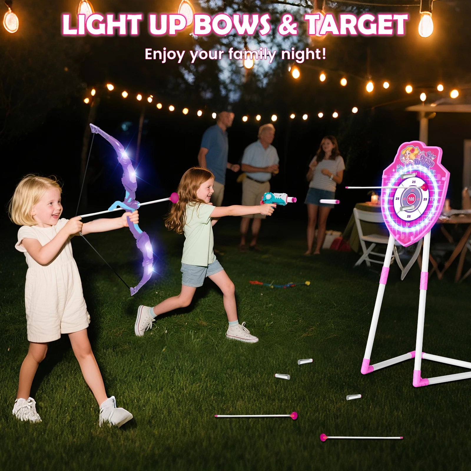 VATOS Night-Light Bow Arrow Guns Toy For Girls  Indoor Outdoor Game Toys
