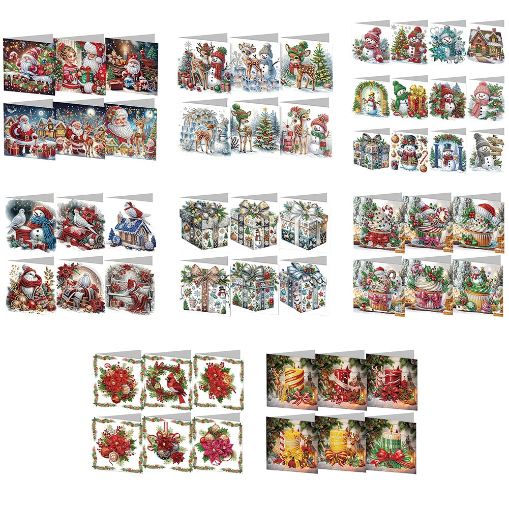 6/12pc DIY Diamond Painting Kits Greeting Card New 2024 Christmas Festival Card Diamond Daily Wish Card Gifts for Family Friends