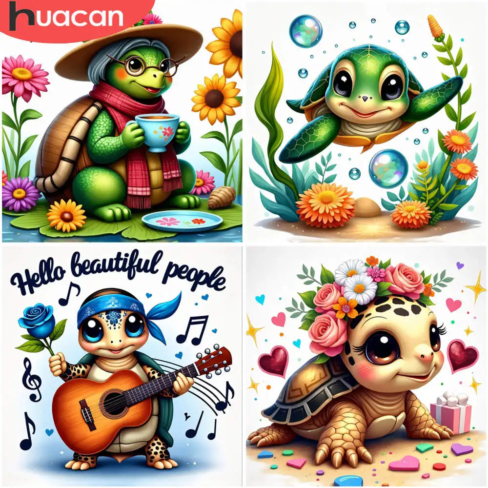 Full 11CT Embroidery Cross Stitch Kits Charming Turtle Tea Scene Pre Printed Aida Cloth