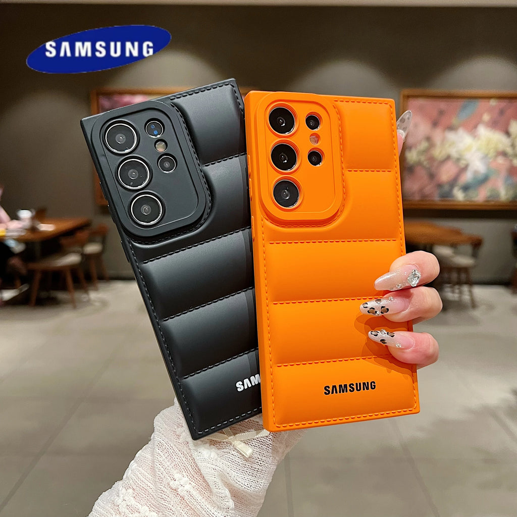 Wave Puffer Down Jacket Phone Case Samsung  Solid Color Shockproof Soft Cover