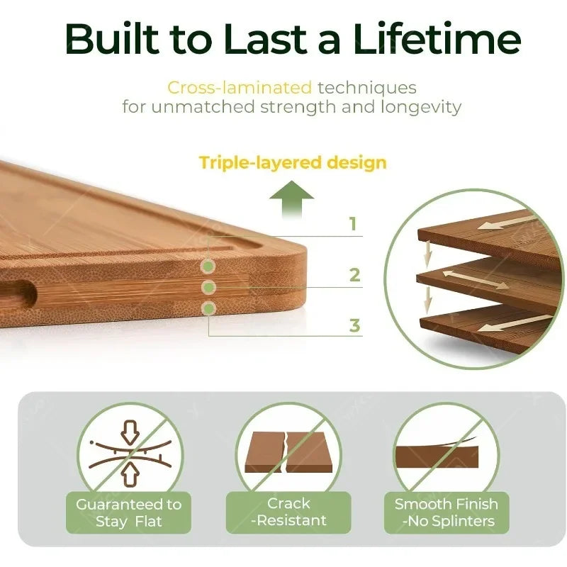 3PCS Bamboo Cutting Board Solid Wood Non-slip
