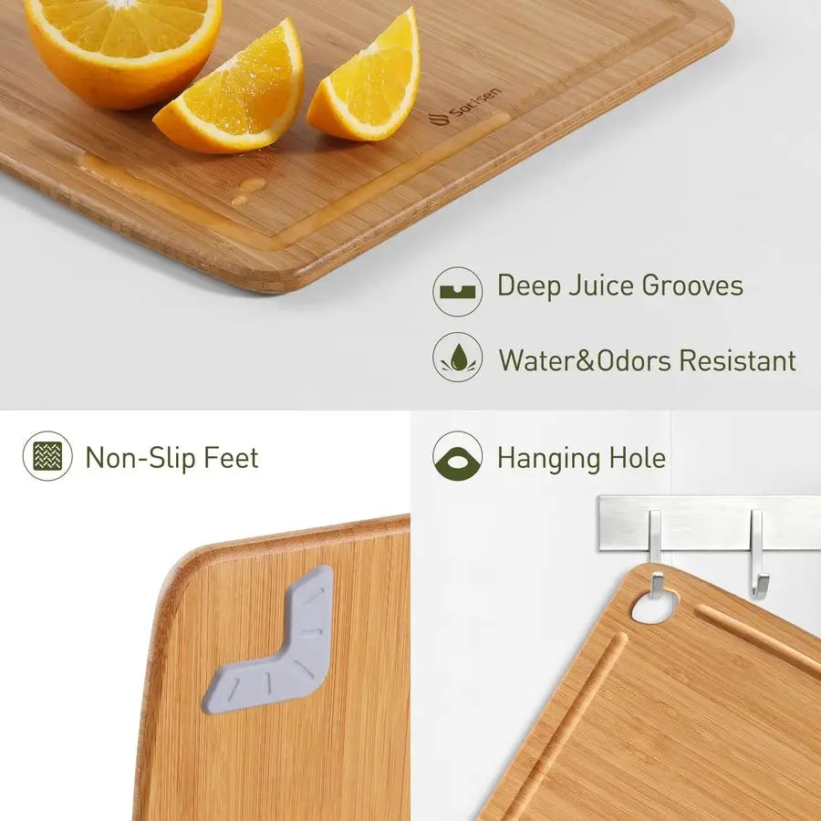Durable Bamboo Cutting Board with NonSlip Feet,