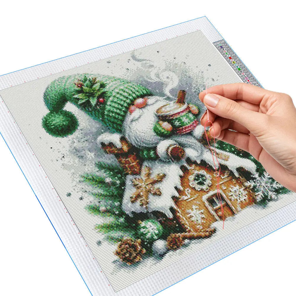 Santa Claus Cross Kit Christmas House Embroidery Printed Canvas