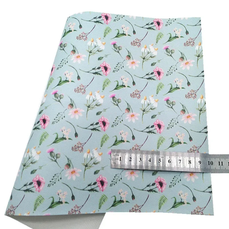 Blue Chunky Glitter Leather Leopard Flowers Printed Glitter  Sheets 21x29CM