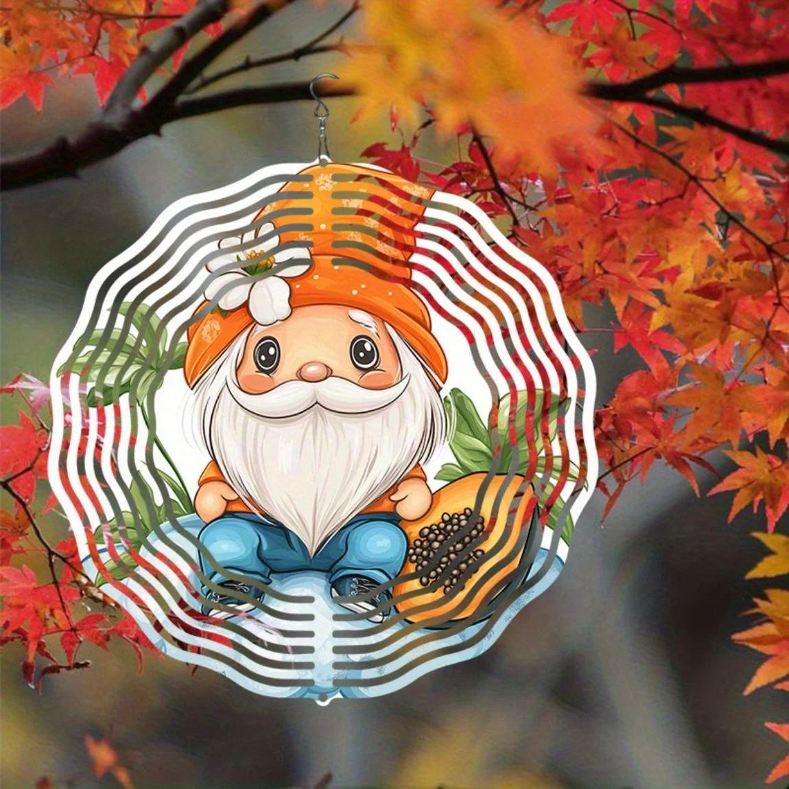 2D Metal Wind Chime Outdoor Garden Decor with Gnome Cantaloupe Design