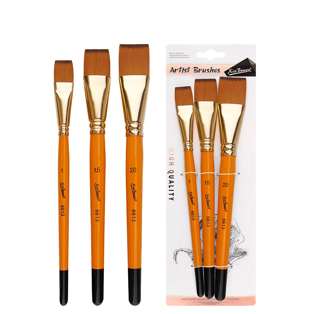 3pcs/Set Oil Painting Brushes-Wooden Mini Flat Nylon Paint Brush Set,Watercolor Brush for Body Painting Brush,Acrylic Art Paint