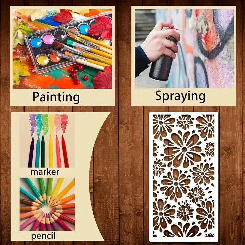 16pcs Reusable Geometric Pattern Stencils White Plastic Drawing Templates for DIY Furniture Canvas Tile Wall Floor Glass Window