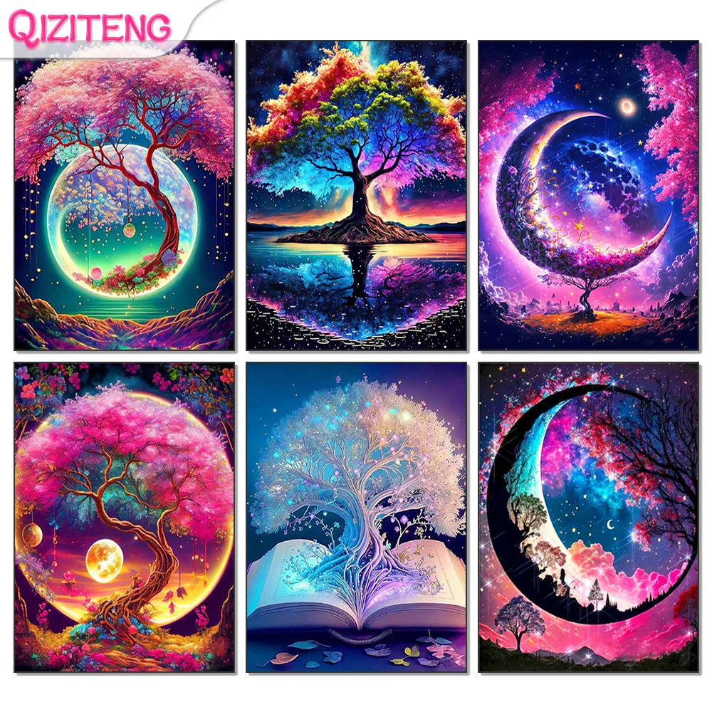 5D Diy Diamond Painting Fantasy Moon Tree Landscape kit