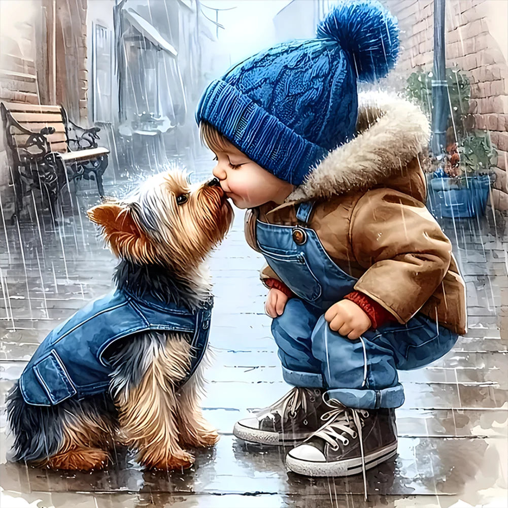 Full Embroidery  Printed Boy Cross Stitch Kit Art 40x40cm