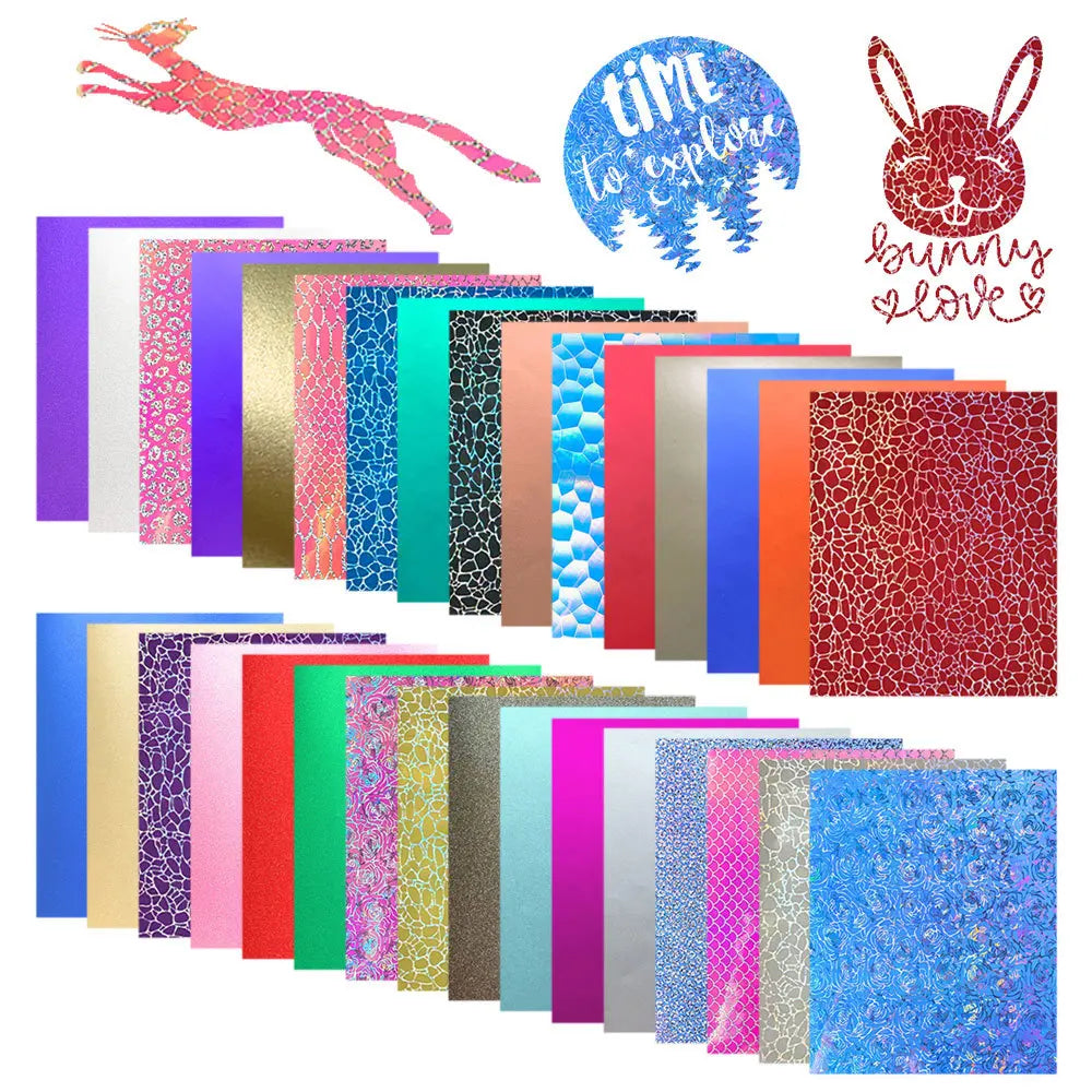 Holographic Glitter Adhesive Craft Vinyl Film Sheets, 32 colors