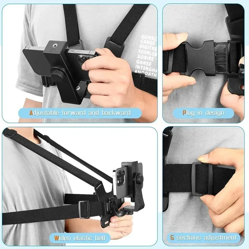 1 PC Adjustable Phone Clip Holder With Chest Strap Fixation Bracket with chest strap