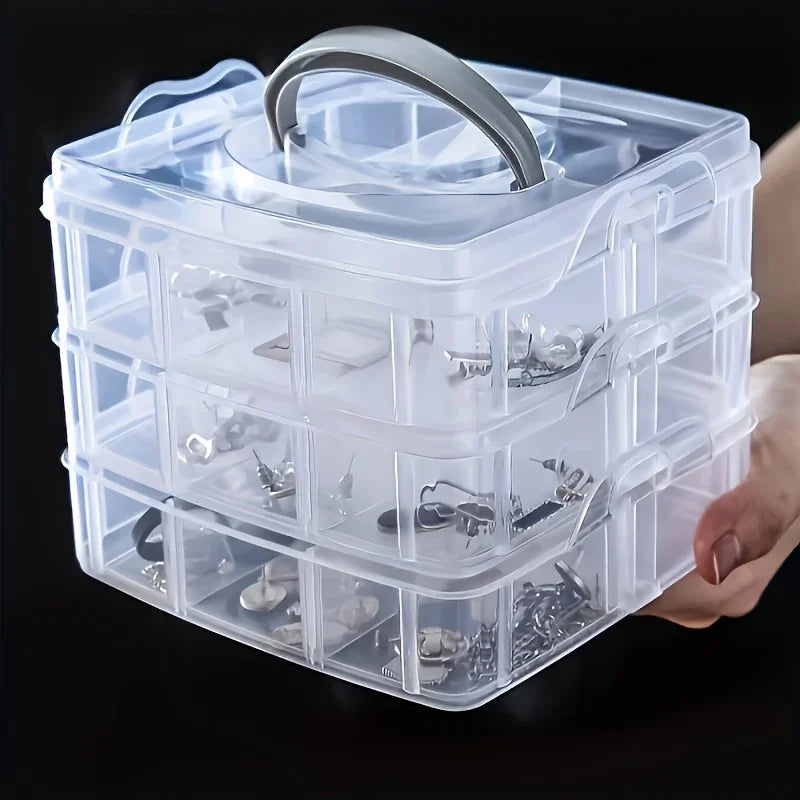 3-layer 18 Compartment Transparent Storage Box, can rearrange compartments