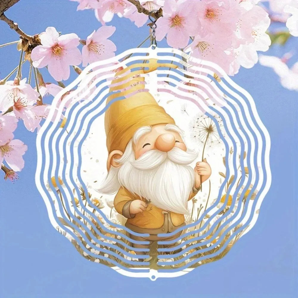Wise Gnome and Dandelion Hanging Wind Chime - 3D Kinetic Wind Spinner Metal Art, Stylish Outdoor Decor for Garden, Balcony