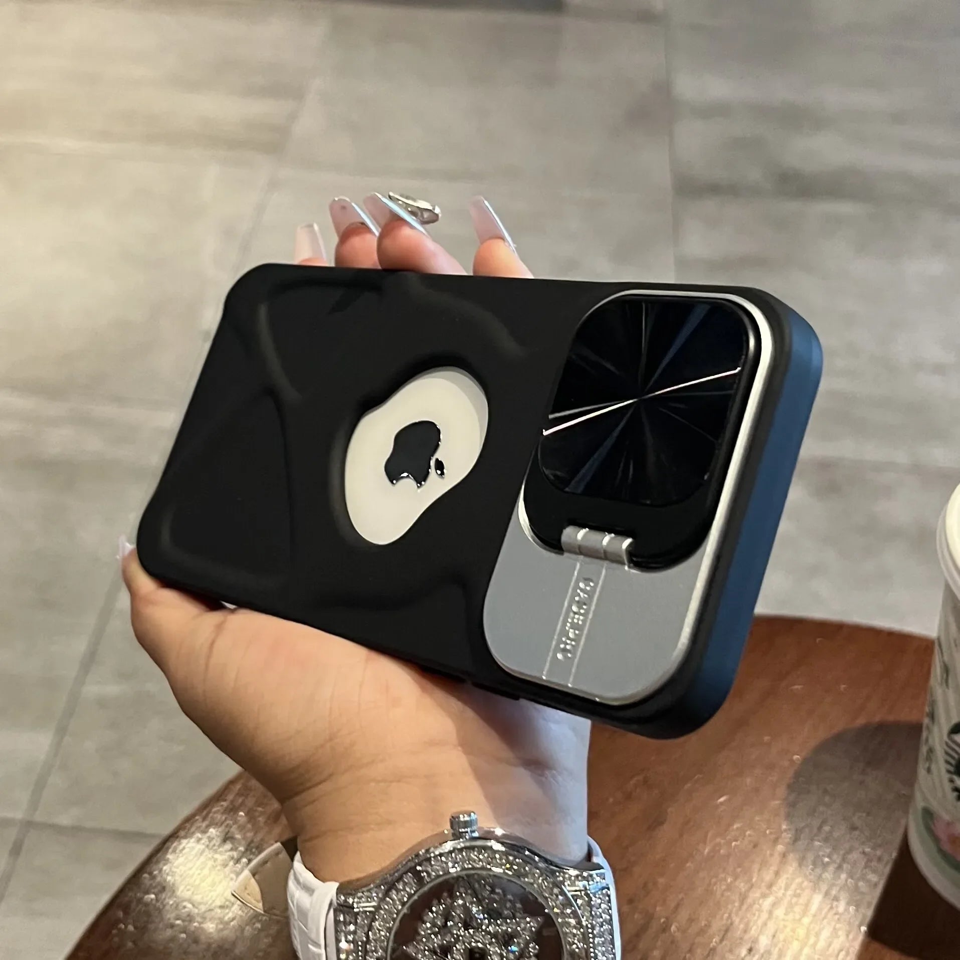 Fashion Logo Hole Magnetic Case for iPhone , Lens Protection Stand For Magsafe Silicone Cover