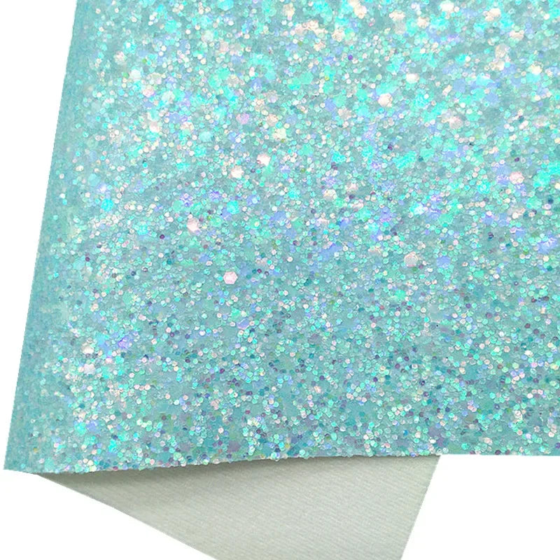 Blue Chunky Glitter Leather Leopard Flowers Printed Glitter  Sheets 21x29CM