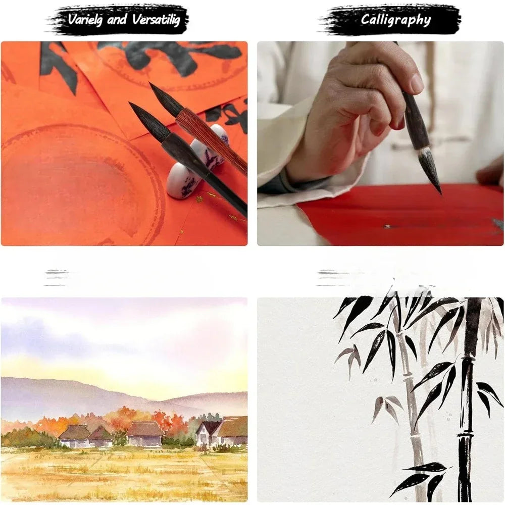 Painting brush with roll bamboo pen holder,