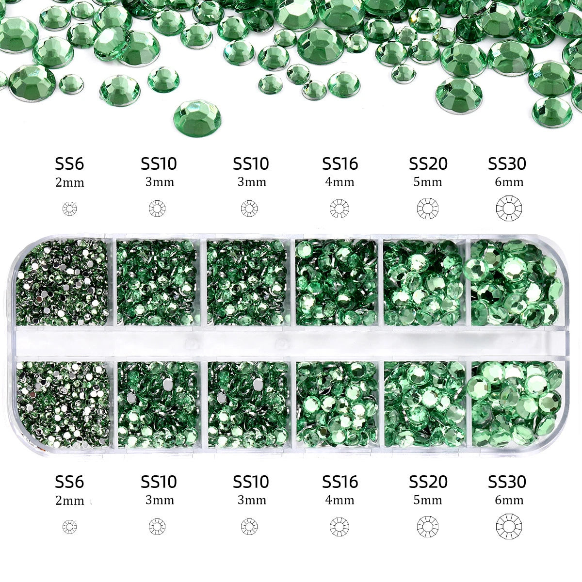 2400pcs+ Shiny Clear Crystal Gems Nail Rhinestones 1.5-4mm Mixed Round Glass Stone