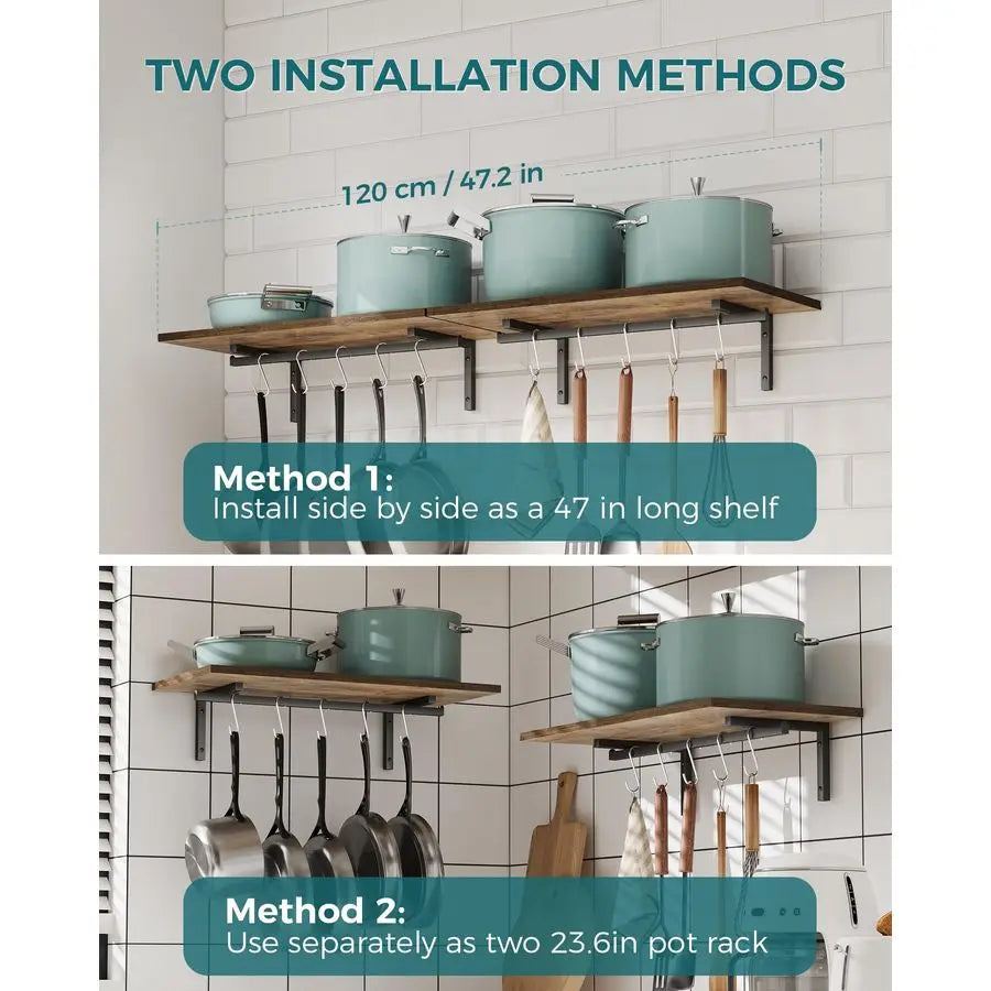 Set of 2 Large Pot Wall Holder Kitchen Shelves for Utensil