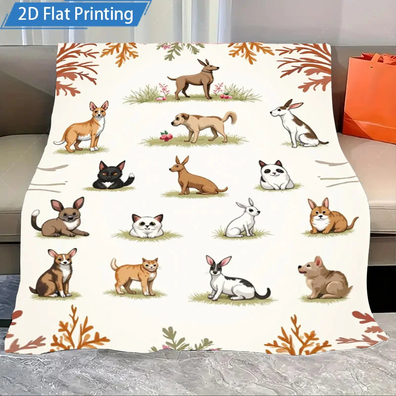 1pc Flannel Blanket Cute Gnomes and Pets Fleece Blanket 2D Printed Soft Cozy Throw for Home Decor Bedroom Living Room