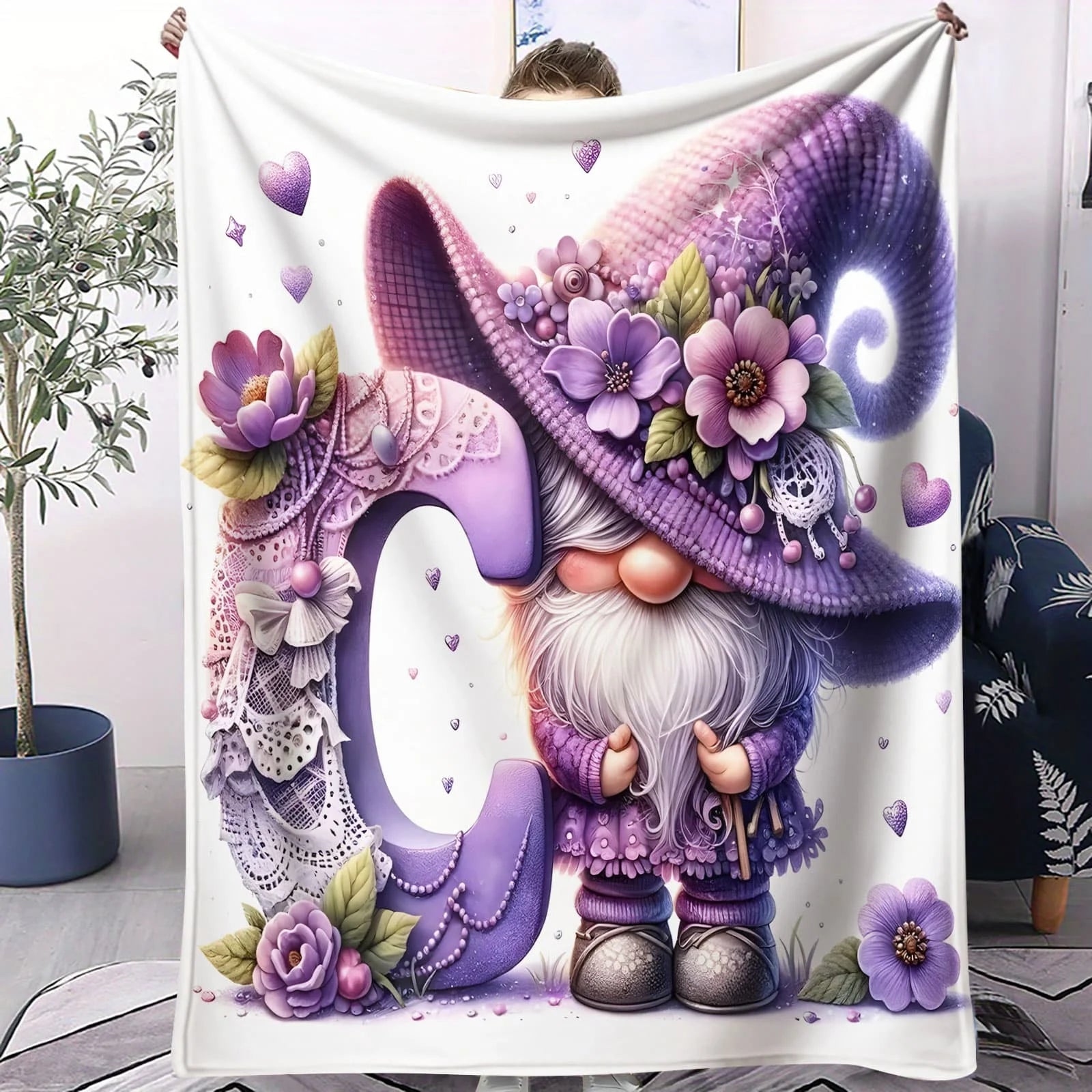 Fantasy Gnome Flannel Blanket Flower Christmas Gnomes Bedroom Throw Decor Camping Sofa Blanket Kids Couples Family Friends Gift