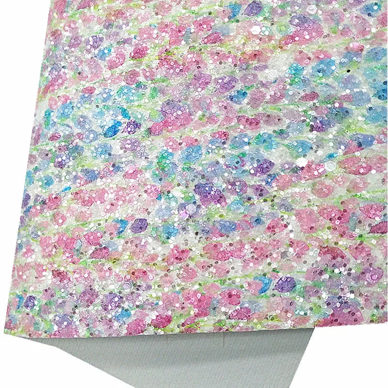 Blue Chunky Glitter Leather Leopard Flowers Printed Glitter  Sheets 21x29CM
