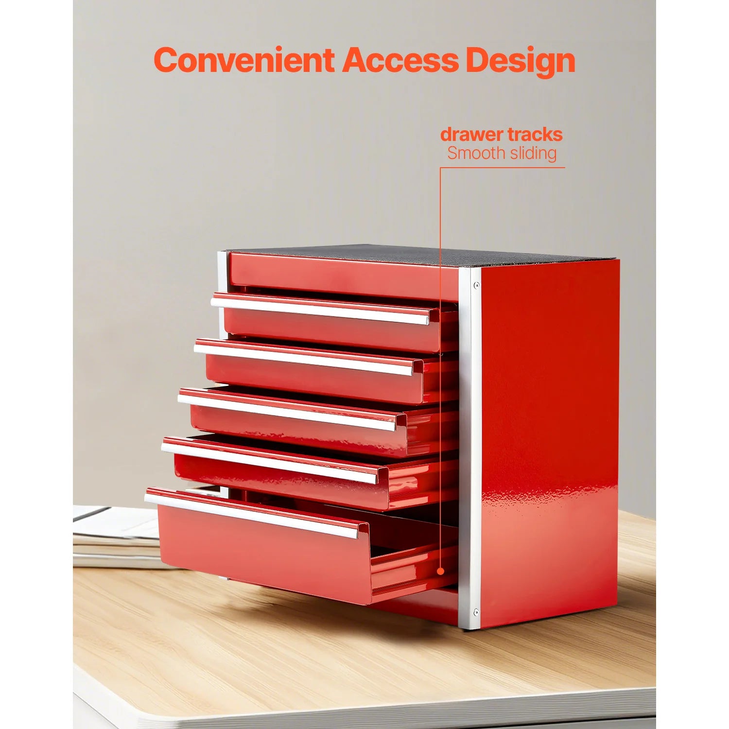 SucceBuy 5-Drawer 8.6in Metal Tool Box Red/Black Portable with PP Feet