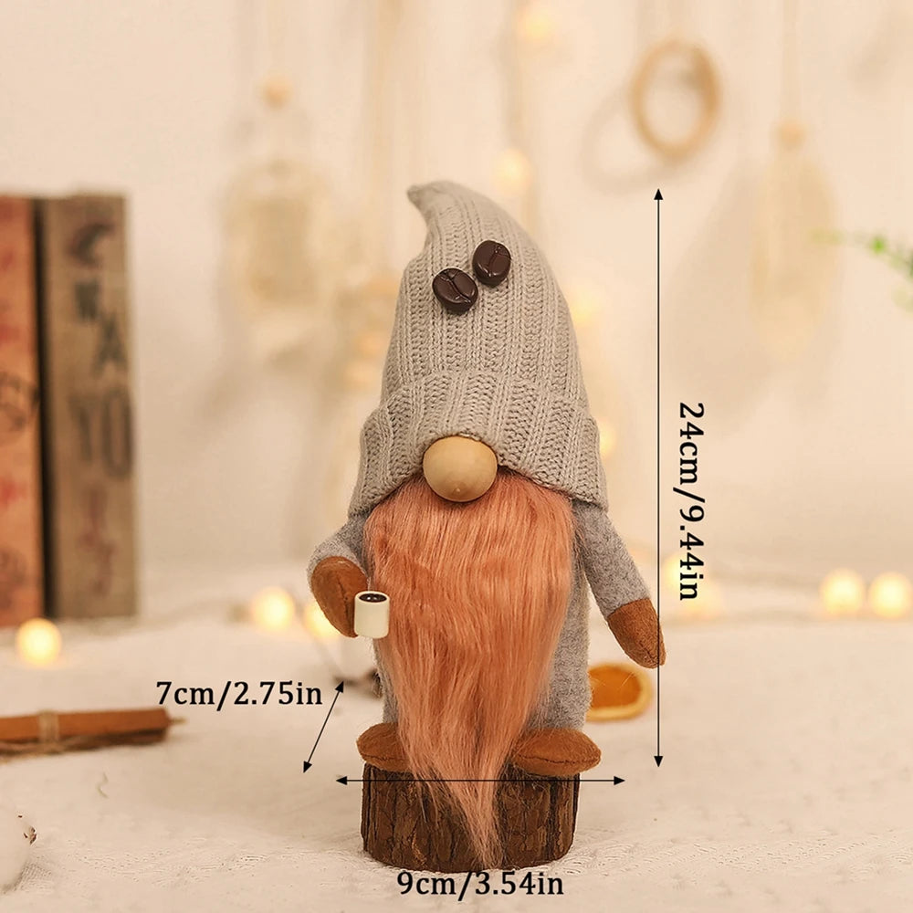 Cute Plush Coffee Gnome Dolls Knitted Faceless Doll Gnome Figurine