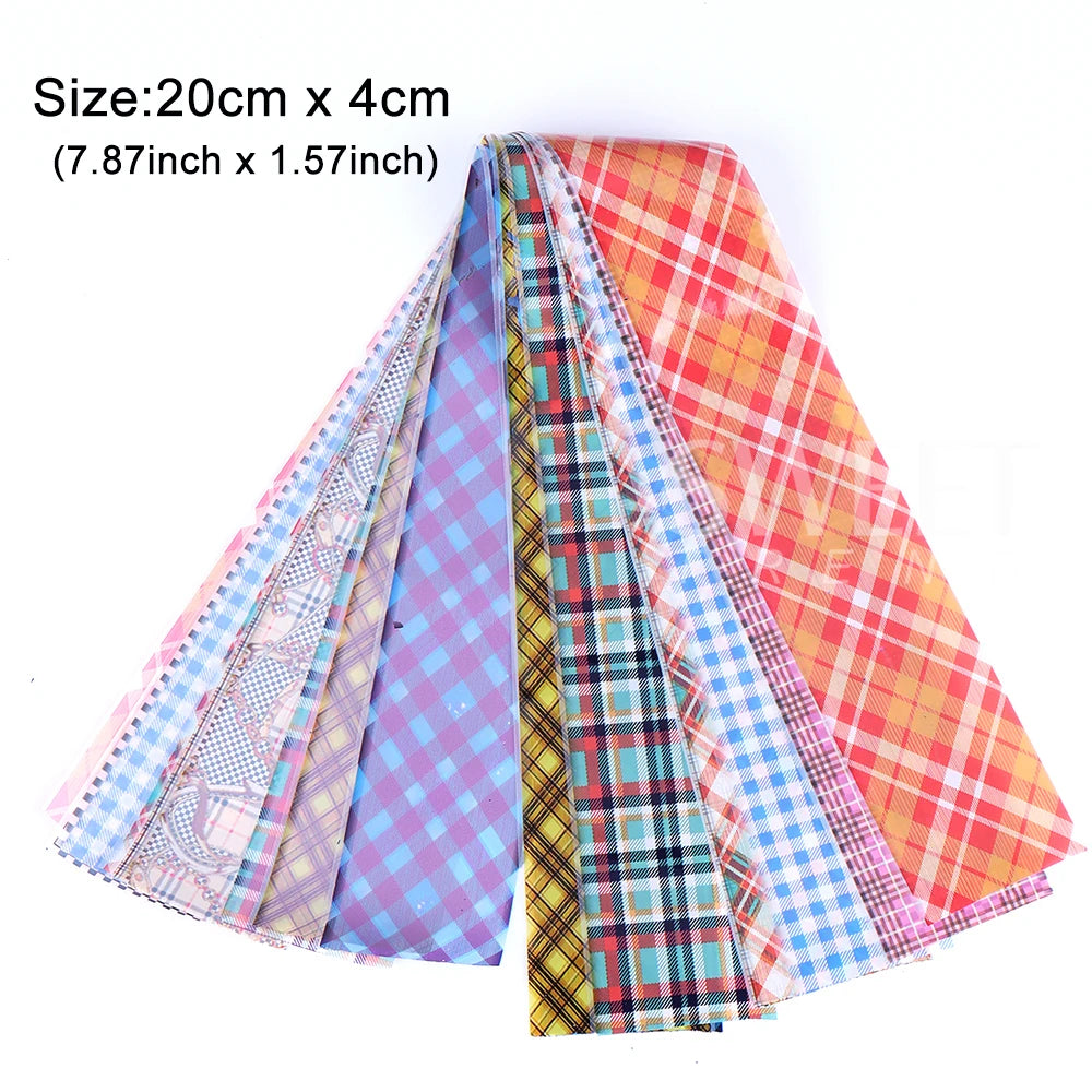 10PCS Plaid Nail Art Foil Transfer Paper