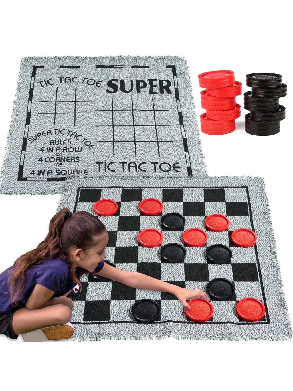 Joyfy 3-in-1 Vintage Giant Checkers Tic Tac Toe chess Game