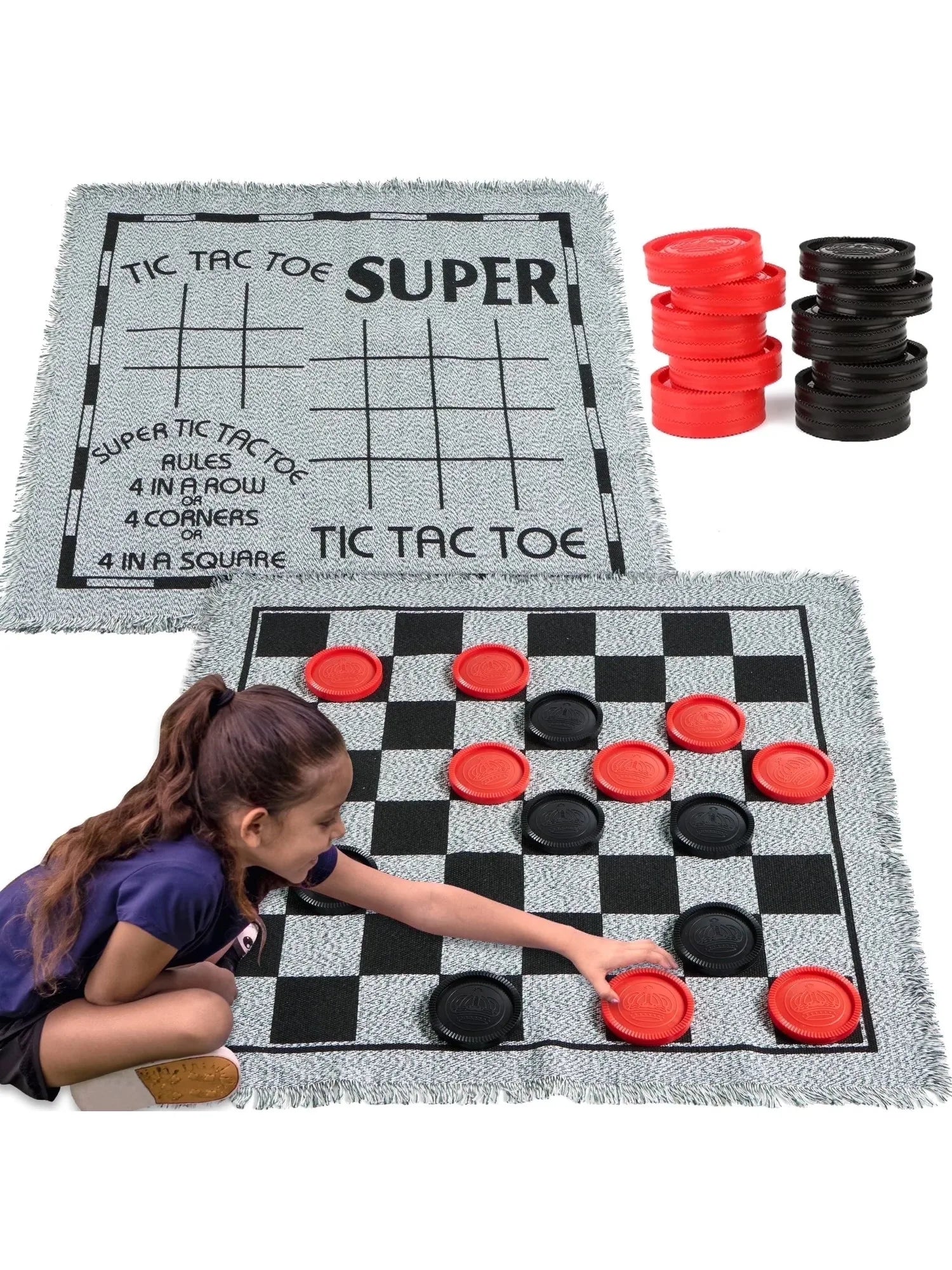 Joyfy 3-in-1 Vintage Giant Checkers Tic Tac Toe chess Game