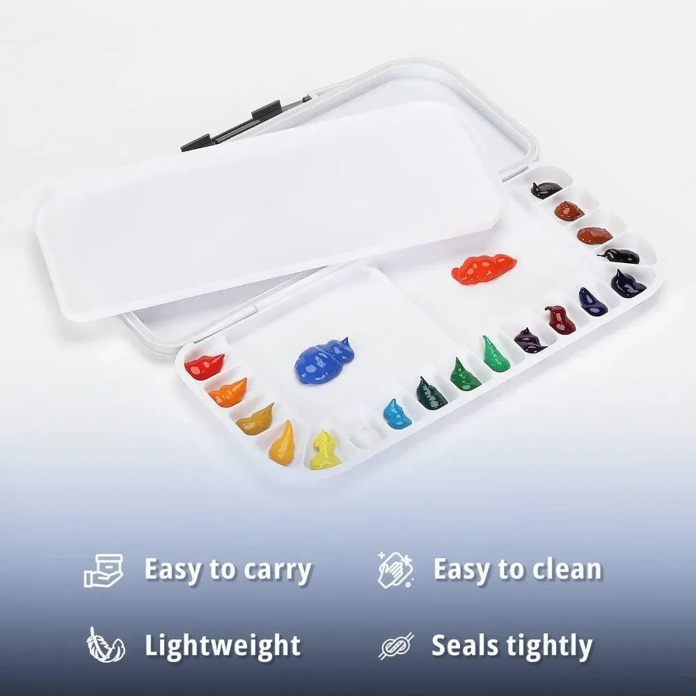 Airtight 1 pack, 18 Wells and 2 mixing areas, watercolor palette, paint tray with lid