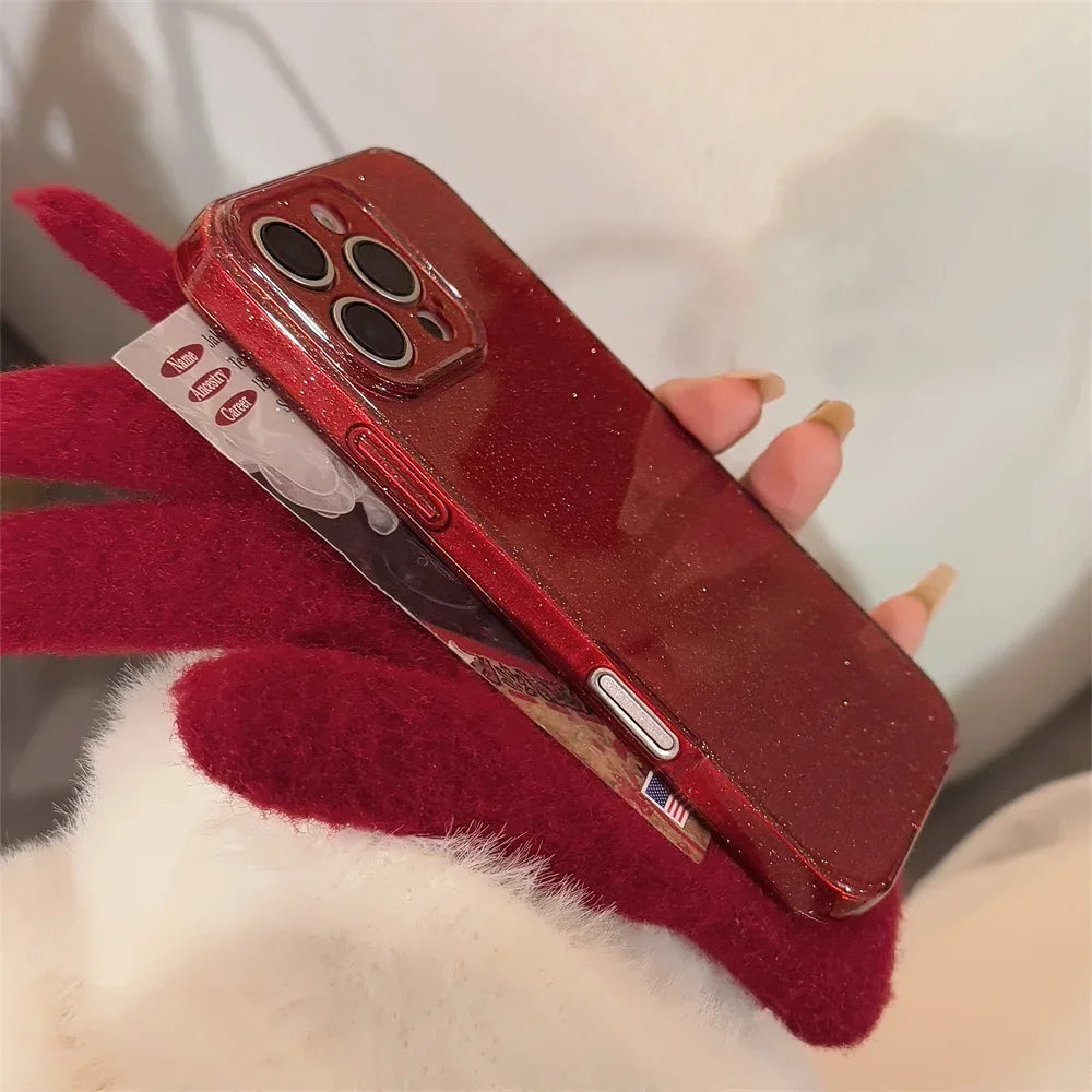 Fashion Glitter Soft Silicone Bling Case for iPhone Red  Ultra Slim Shockproof