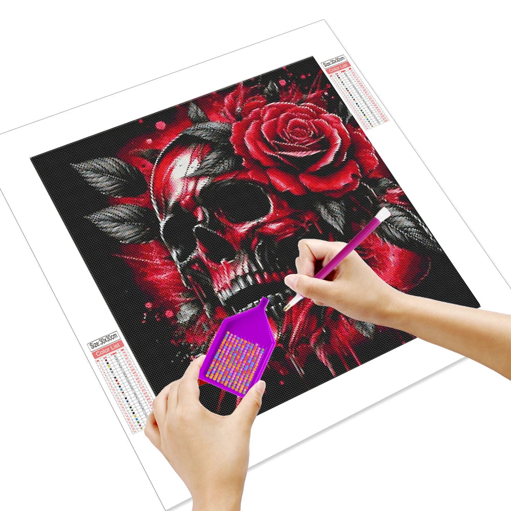 Rose Skeleton Diamond Painting Full Square Round Diamond Mosaic Halloween Handmade Gift