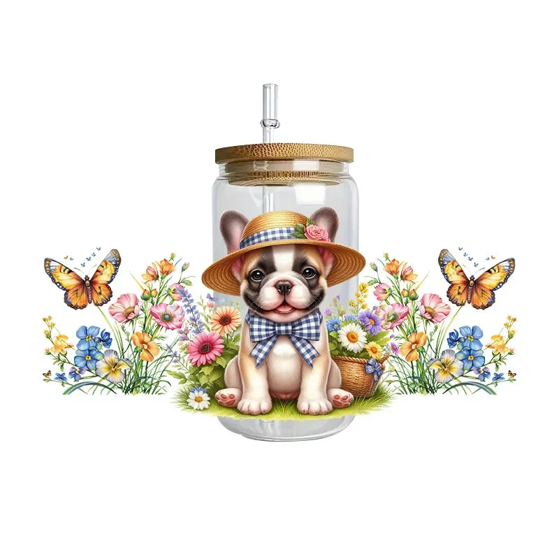 Cute dogs artwork UV 3D transfers UV DTF  stickers 16oz cup wraps