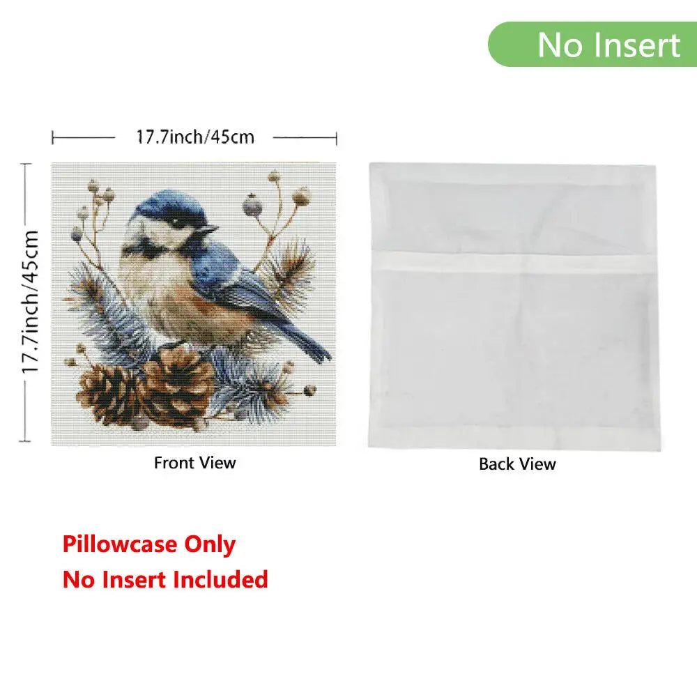 Cross Stitch Pillow Bird Pinecone 11ct Picture Printed Canvas