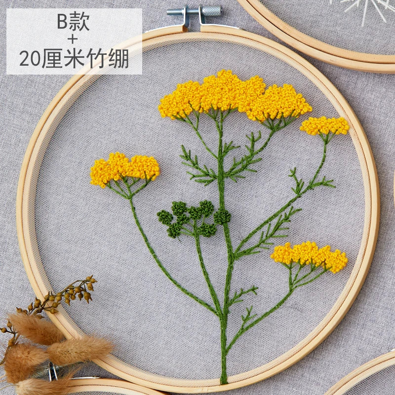DIY Flowers Plants Pattern Embroidery Set Needlework Tools Printed Beginner Embroidery Round Cross Stitch Kit Sewing Craft Kit